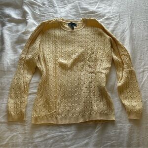 Karen Scott Pale Yellow Cable-Knit Crewneck Sweater